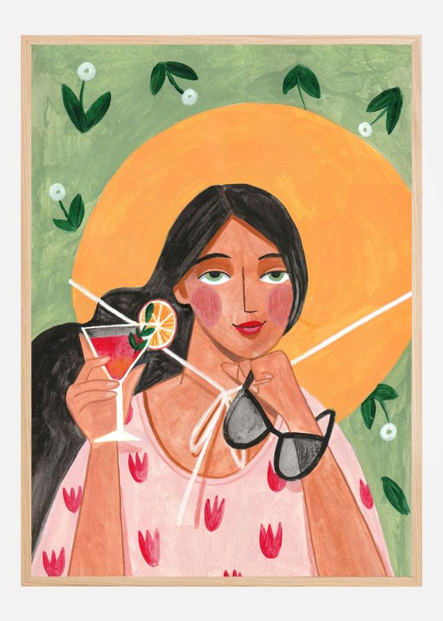 Abstract Modern Bohemian Woman with Cocktail Plakát