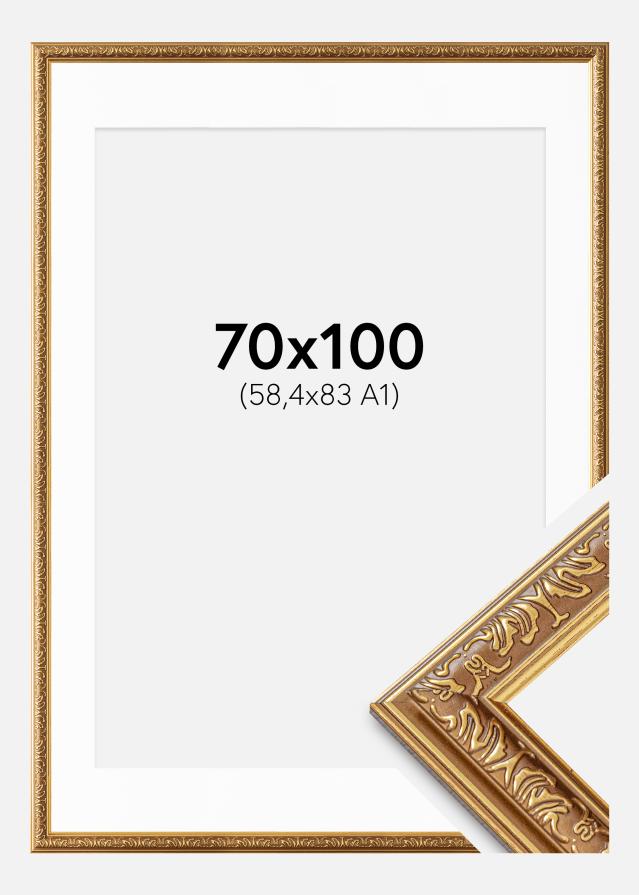 Rám Swirl zlato 70x100 cm - Pasparty Bílý 59,4x84 cm