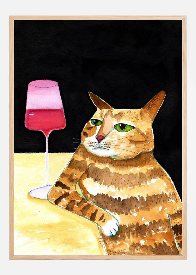 Cat Friday Night Drinks Wine Funny Cat Humour Plakát