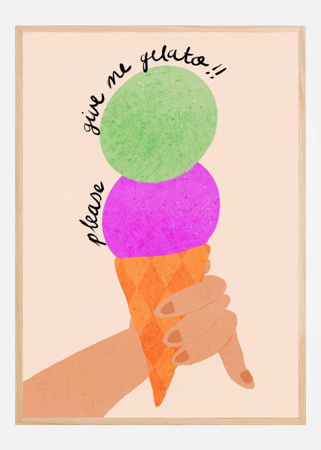 Please Give Me Gelato Ice Cream Typography Blueberry and Mint Plakát