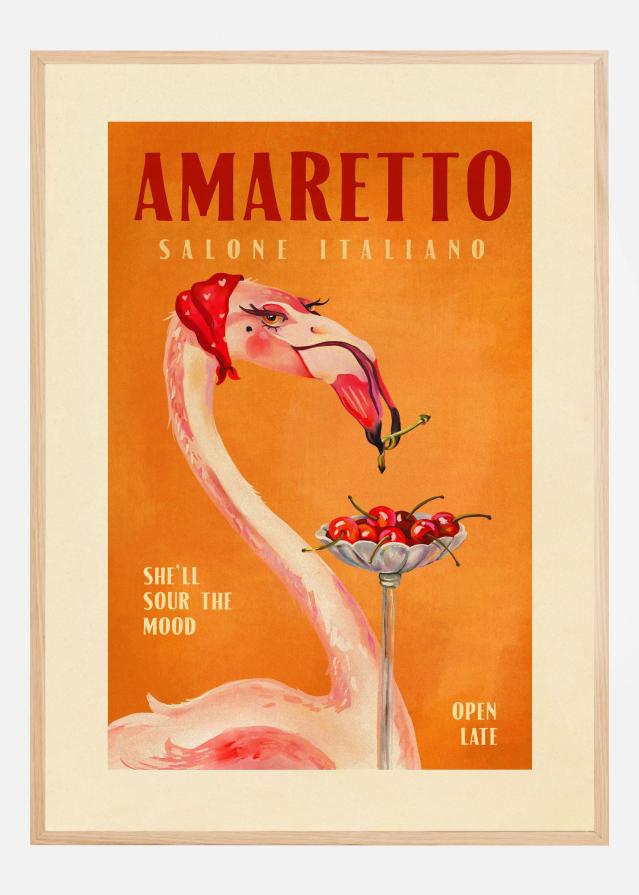 Amaretto Flamingo Art Deco Italian Cafe Travel Art Plakát