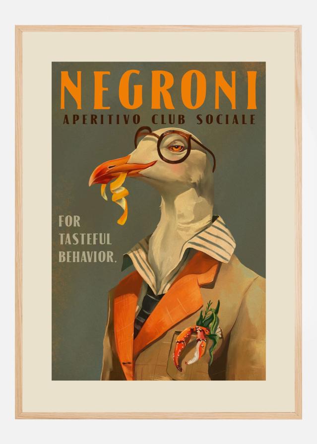 Vintage Art Deco Negroni Poster Of A Fancy Seagull Plakát