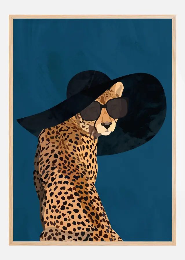 Fashionable Cheetah wearing a sunhat Plakát