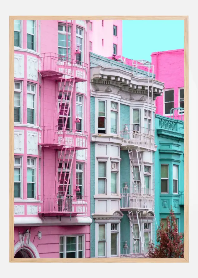 Pink and Blue Row Houses in San Francisco Plakát