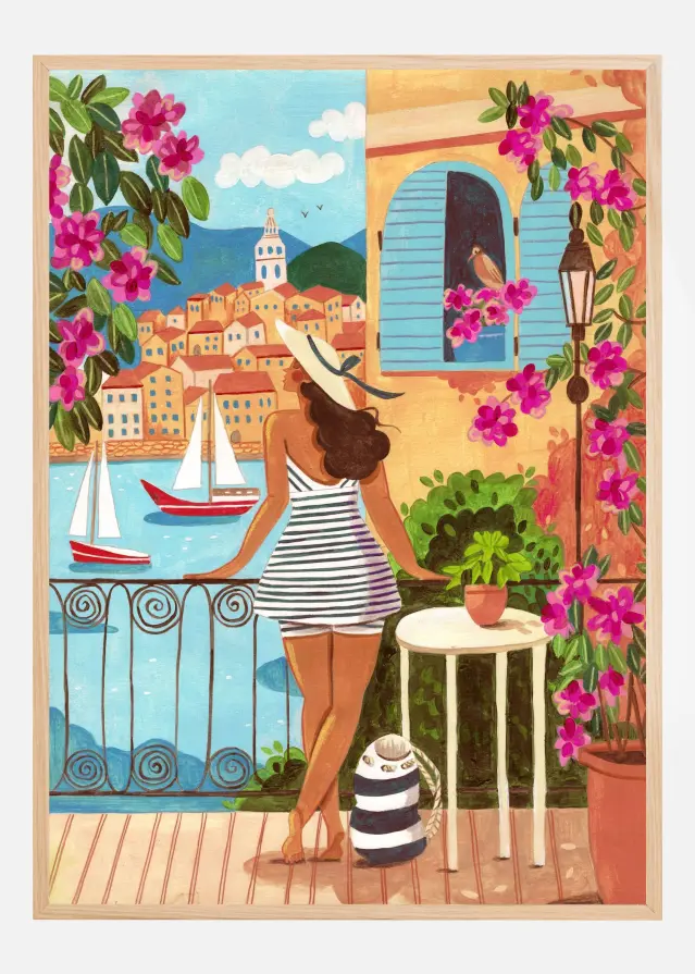 Travel woman in Saint-Tropez Plakát