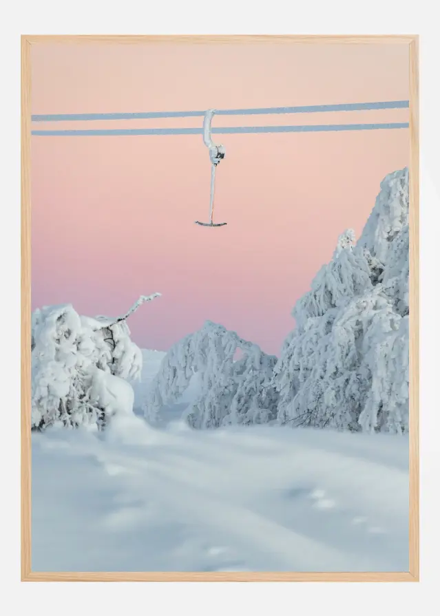 Snowbound lift in pastel sky Plakát
