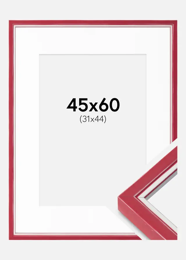 Rám Diana ČERVENÝ 45x60 cm - Pasparty Bílý 32x45 cm