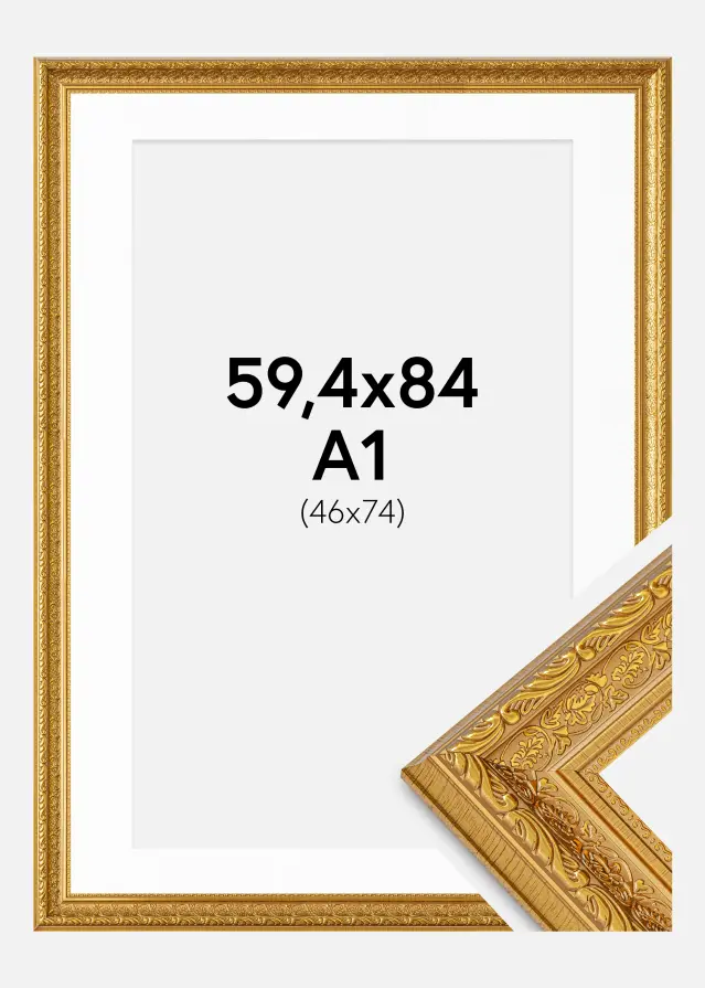 Rám Ornate zlato 59,4x84 cm - Pasparty Bílý 47x75 cm