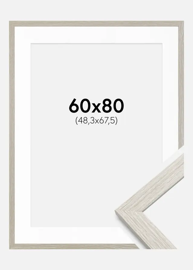 Rám Stilren světle šedý Dub 60x80 cm - Pasparty Bílý 49,3x68,5 cm