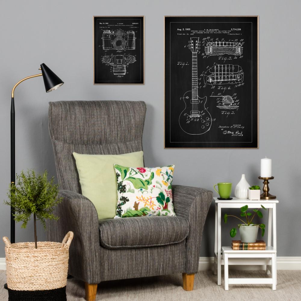 Patentový výkres - Elektrická kytara v - Cerná Plakát