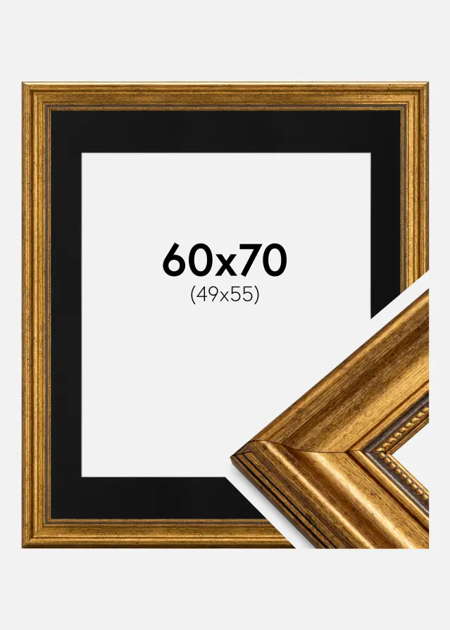 Rám Rokoko Zlatá 60x70 cm - Pasparta Cerná 50x56 cm