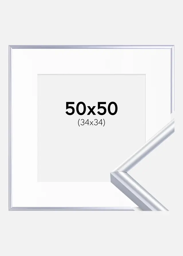 Rám Victoria Stríbrná 50x50 cm - Pasparta Bílá 35x35 cm