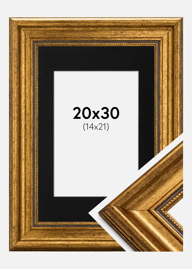 Rám Rokoko Zlatá 20x30 cm - Pasparta Cerná 15x22 cm