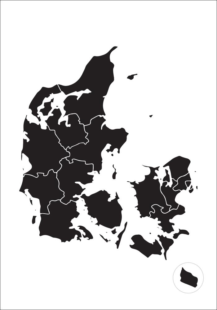 Mapa - Danmark - Cerná Plakát