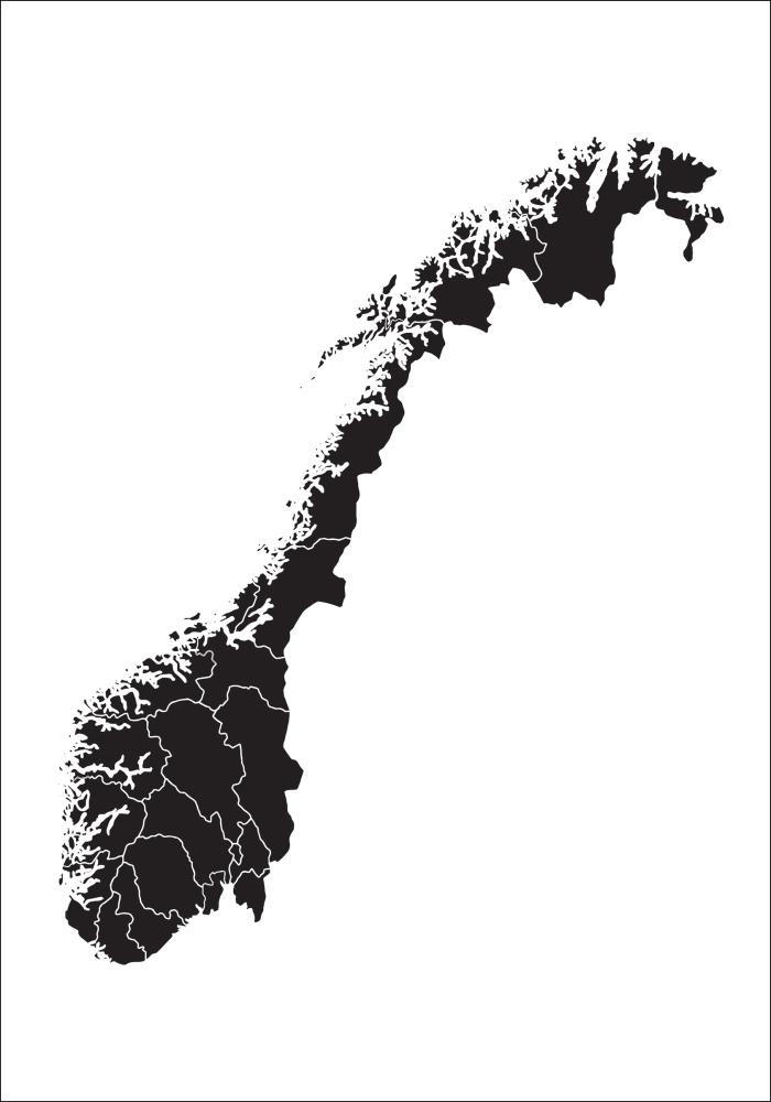 Mapa - Norge - Cerná Plakát