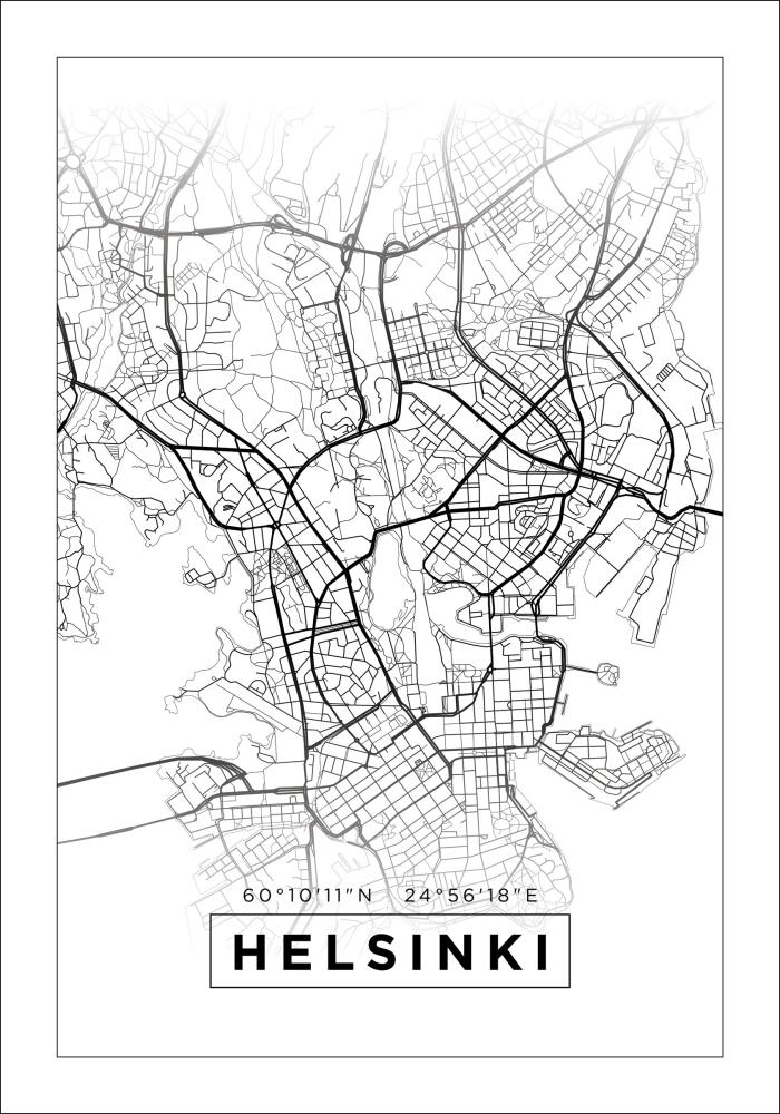 Mapa - Helsinki - Bílá Plakát