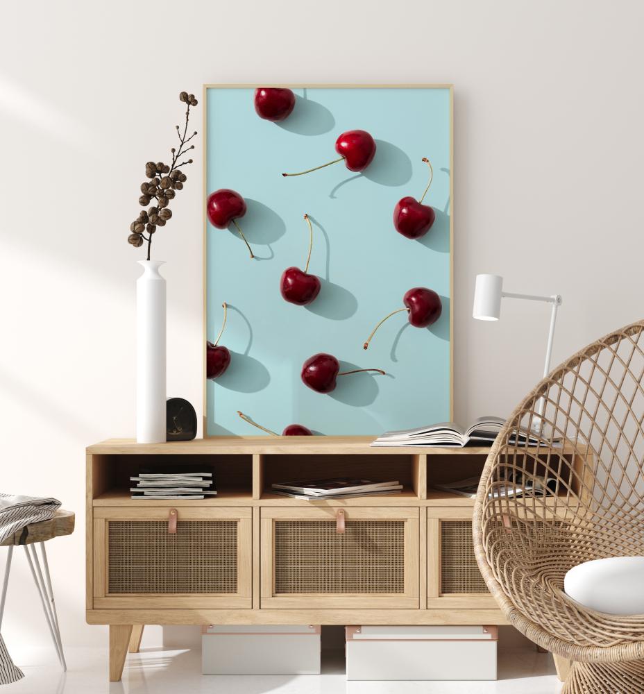 Cherries On Turquoise Plakát