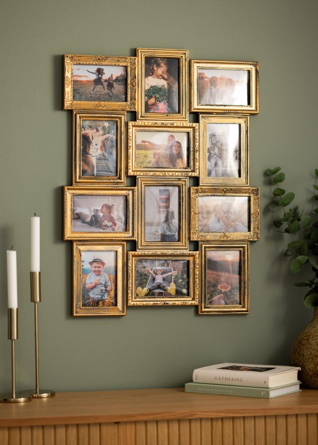 Retro Kolážový rám Matne Zlatá - 12 Obrazy