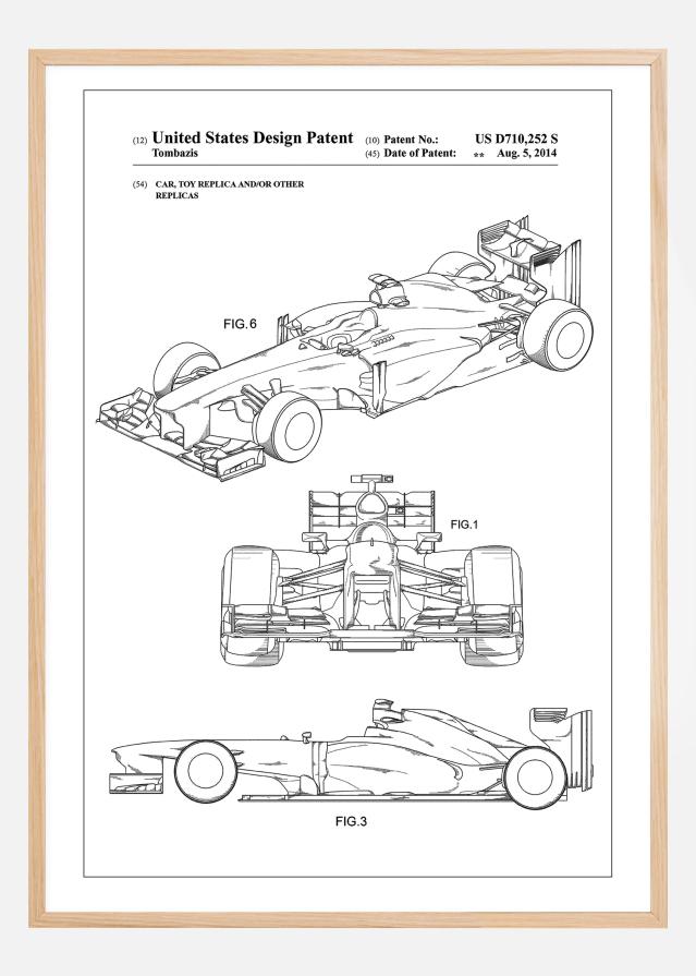 Patent Print - Formula 1 Racing Car - White Plakát