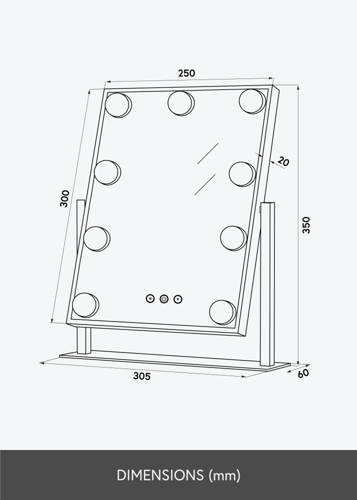 KAILA Make-up zrcátko Hollywood 9 Bílá 25x30 cm
