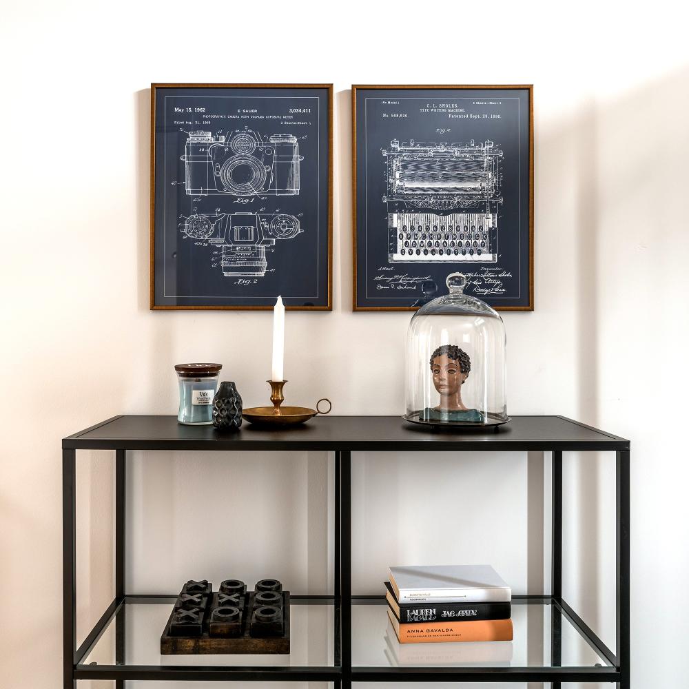 Patentový výkres - Psací stroj - Modrá Plakát