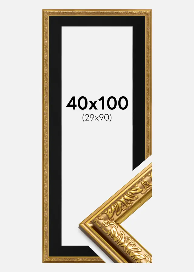 Rám Nostalgia Zlatá 40x100 cm - Pasparta Cerná 30x91 cm