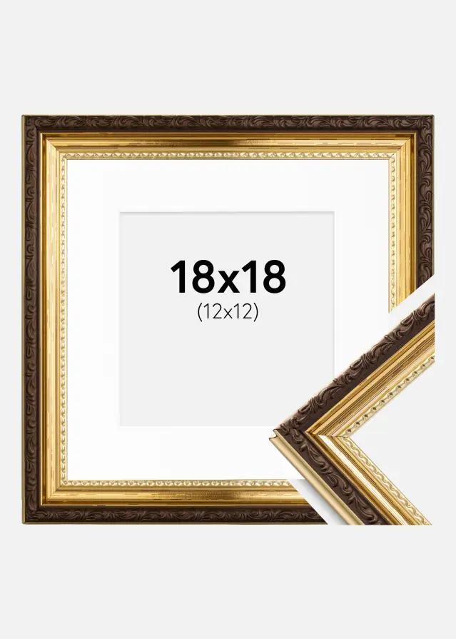 Rám Abisko Zlatá 18x18 cm - Pasparta Bílá 13x13 cm