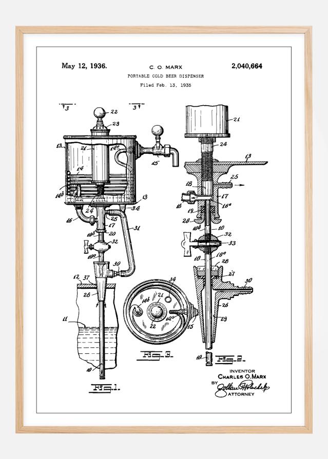 Patent Print - Portable Cold Beer Dispenser - White Plakát