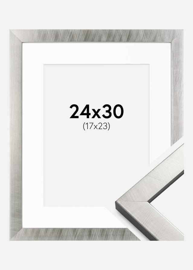 Rám Uppsala Stríbrná 24x30 cm - Pasparta Bílá 18x24 cm