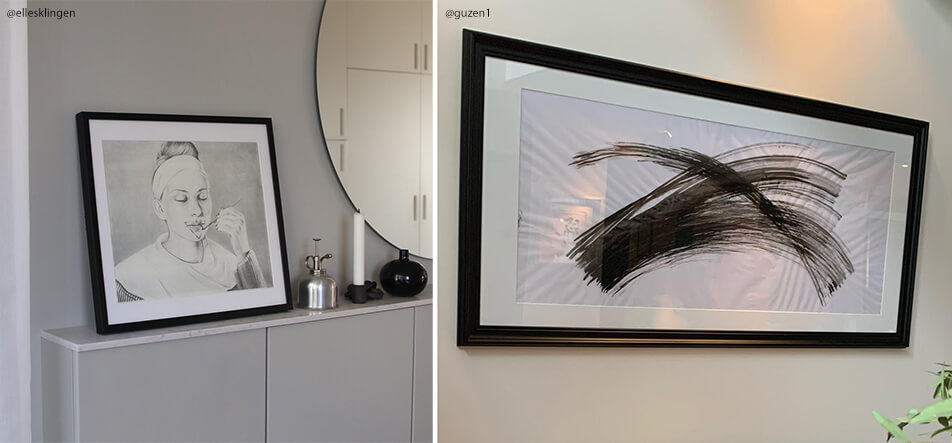 Dva černé rámy na míru s černobílými motivy