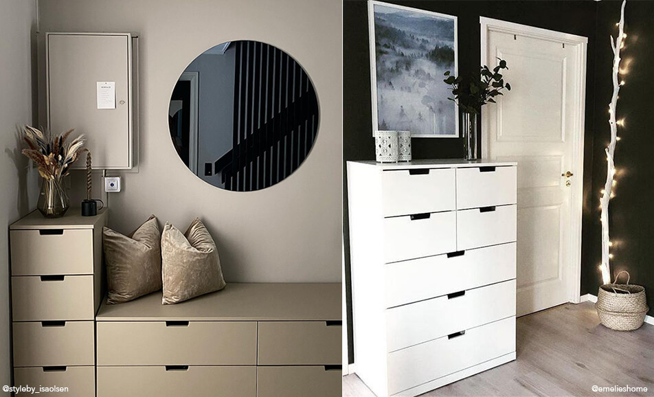 Zařízení předsíně – lavice s úložným prostorem a bílá komoda