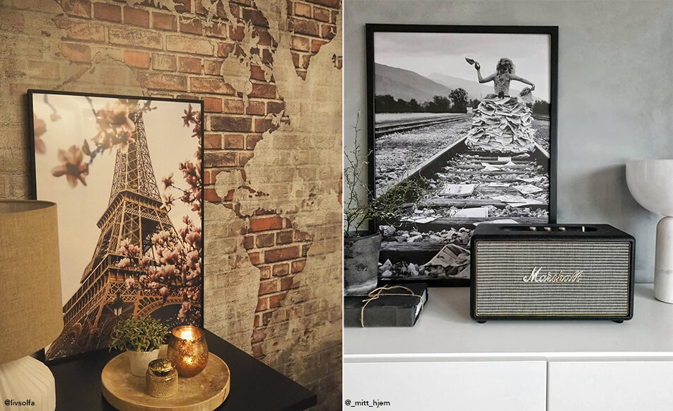 Obraz Eiffelovy věže před cihlovou tapetou – černobílý obraz a reproduktor