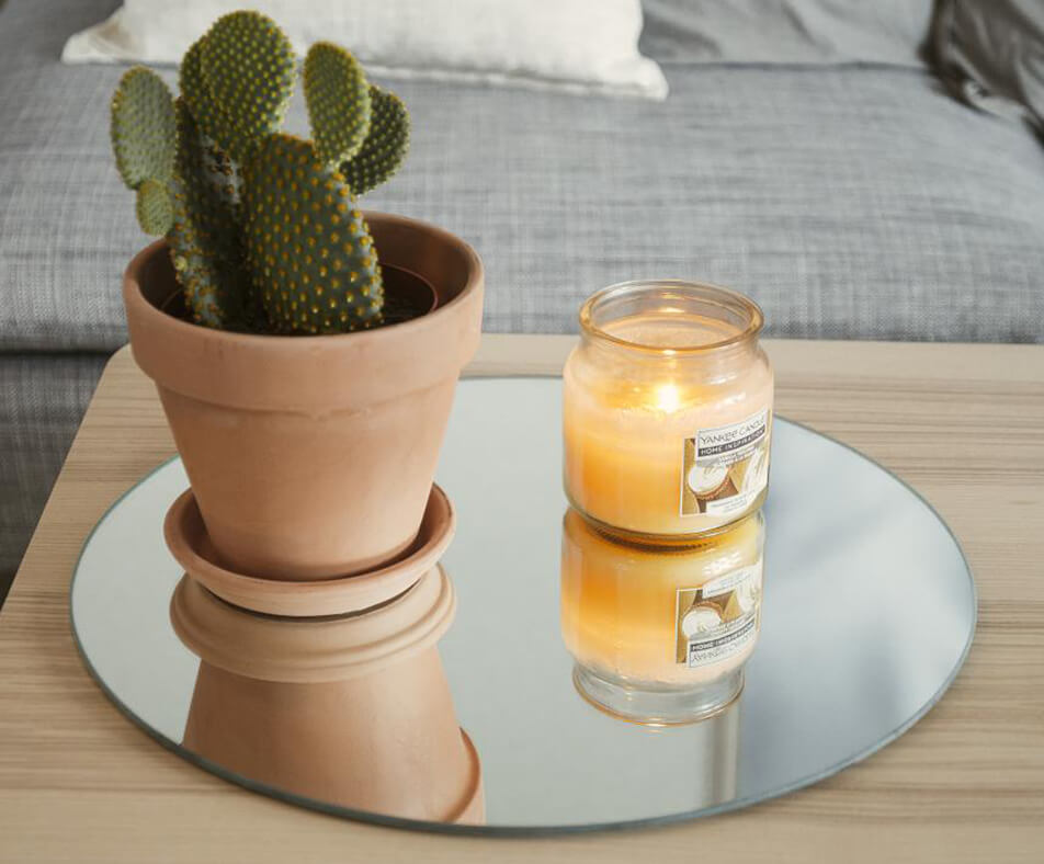 Zrcadlový podnos – kulaté zrcadlo jako podnos na svíčky