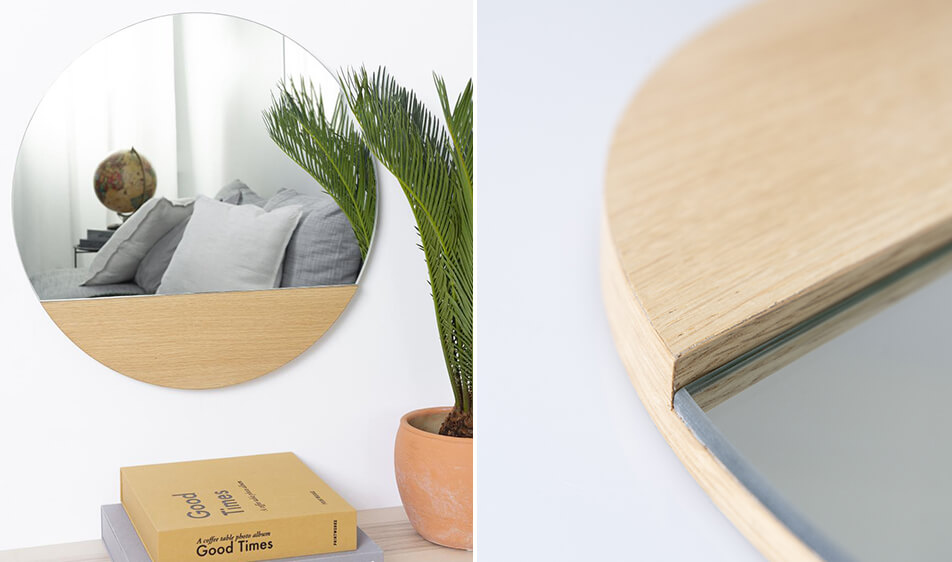 Kulaté zrcadlo s dubovým rámem - neobvyklé zrcadlo