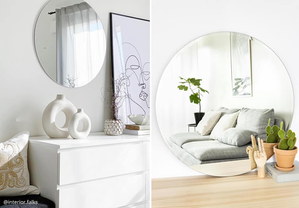 Kulatá zrcadla - světlý interiér