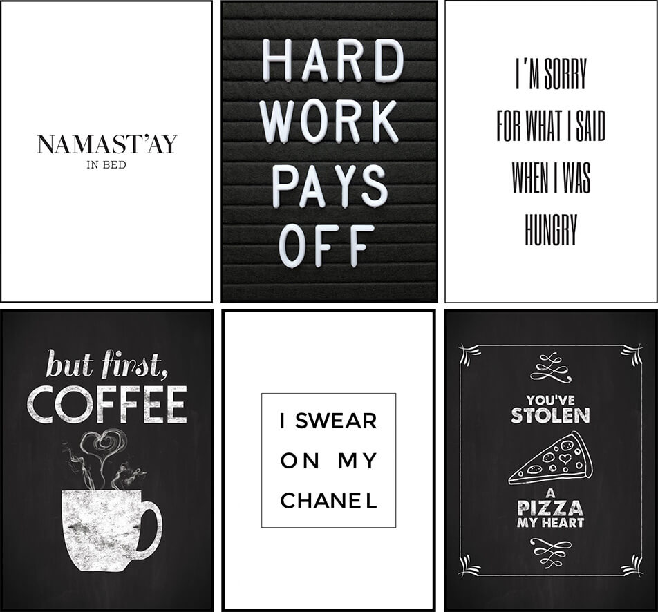 Černobílé plakáty s textem a citáty